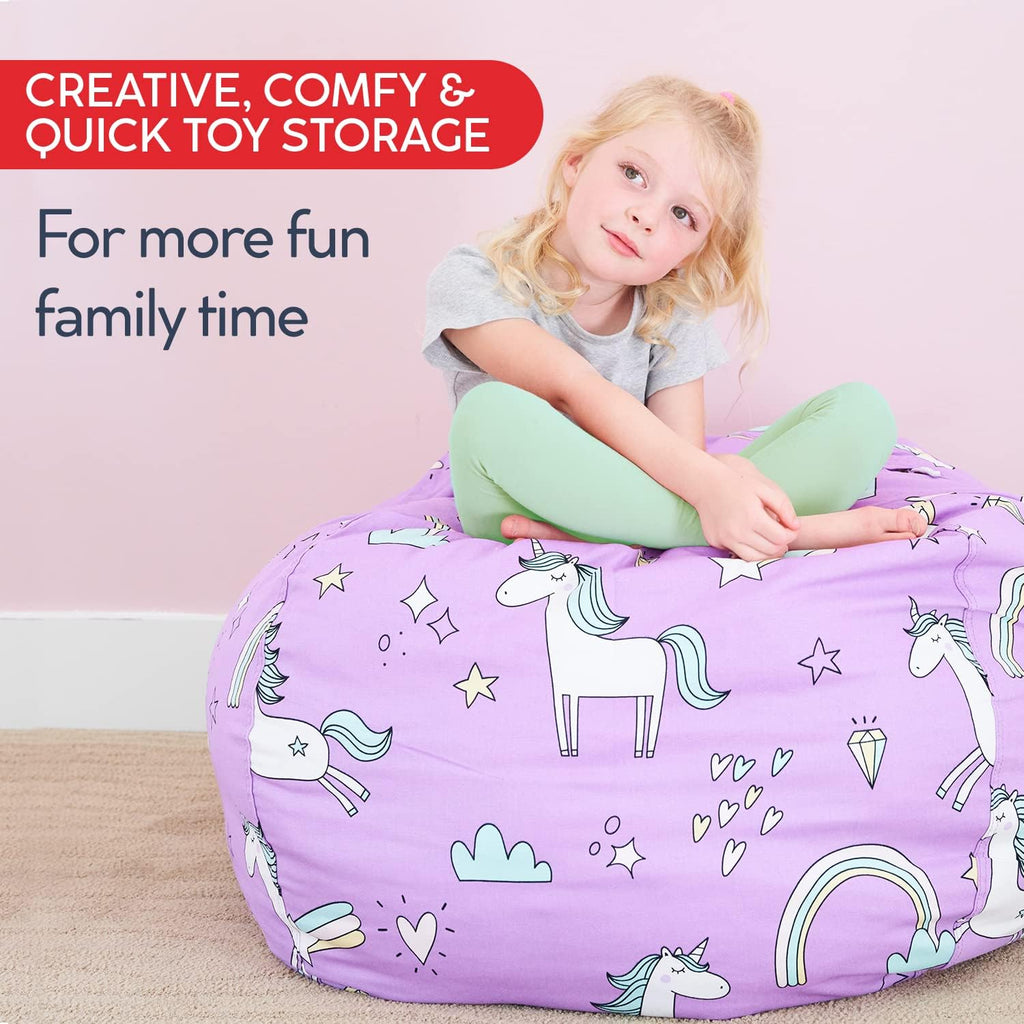 Creative QT Stuff ’n Sit Large 33’’ Bean Bag Storage Cover for Stuffed Animals & Toys, Giant Beanbag Chair for Kids Ages 3-14, Bedroom Organizer, Royal Blue Corduroy