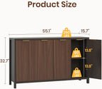Fluted Buffet Cabinet with Storage, 55" Sideboard Cabinet with 4 Doors, Modern Credenza Accent Console Cabinet Coffee Bar Table for Living Room Dining Room Hallway, Dark Walnut