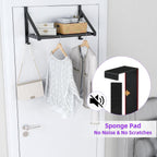 Over The Door Clothes Hanger with 2 Hooks, Stainless Steel Over The Door Hangers for Clothes with Storage Rack, Clothing Hanger Drying Racks for Laundry, Washroom, Fits Door Up to 1.77", Matte Black