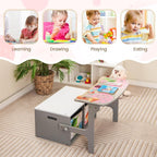 Byroce Kids Storage Bench with 2 Fabric Drawers, Multifunctional Toy Organizer Bench with T-Shaped Armrests, Convertible Activity Table and Chair Set for Playroom, Bedroom, and Nursery (Gray)