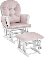 Glider and Ottoman White Wood and Pink Fabric