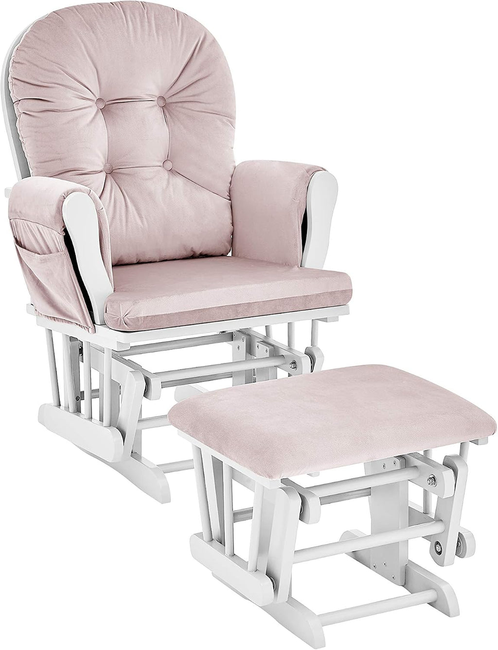 Glider and Ottoman White Wood and Pink Fabric