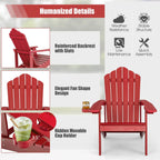 Giantex Outdoor Adirondack Chair - Oversized Patio Chairs w/Hidden Cup Holder, Realistic Wood Grain, 380 LBS Weight Capacity, Weather Resistant Firepit Chairs for Backyard, Garden (1, Red)