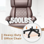 HOMREST 500lbs Big and Tall Office Chair, Ergonomic Heavy Duty Chair with Adjustable Lumbar Support & Backrest, Executive Leather Office Chair with Wide Armrests and Wheels (Brown)
