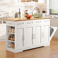 Dripex 53'' Rolling Kitchen Island with Power Outlet, Drop Leaf & Trash Can Storage, Large Island Cart on Wheels with Rubberwood Top, 4 Drawers, Open Shelves, for Kitchen, Dining Room (White)
