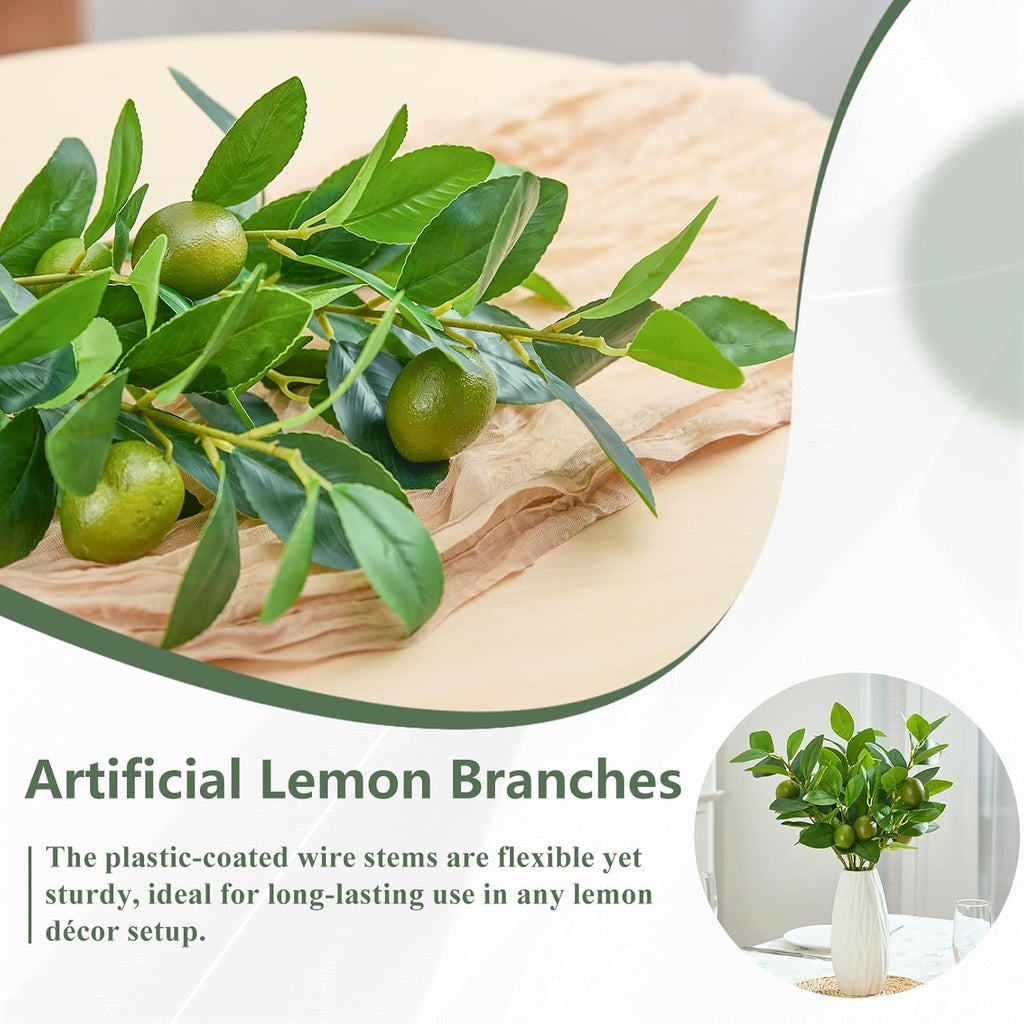 3 PCS Artificial Green Lemon Branches for Vase 18 Inch Fake Lemons Fruit Picks Faux Lemons Tree Decor Realistic