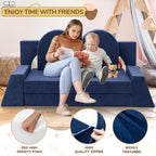 Fvkind 10 Pcs Modular Kids Play Couch, Foam Kids Play Couch for Playroom & Bedroom, Multifunctional Children Sofa Building Fort for Boys and Girls with Soft Foam and Removable Cover, Blue