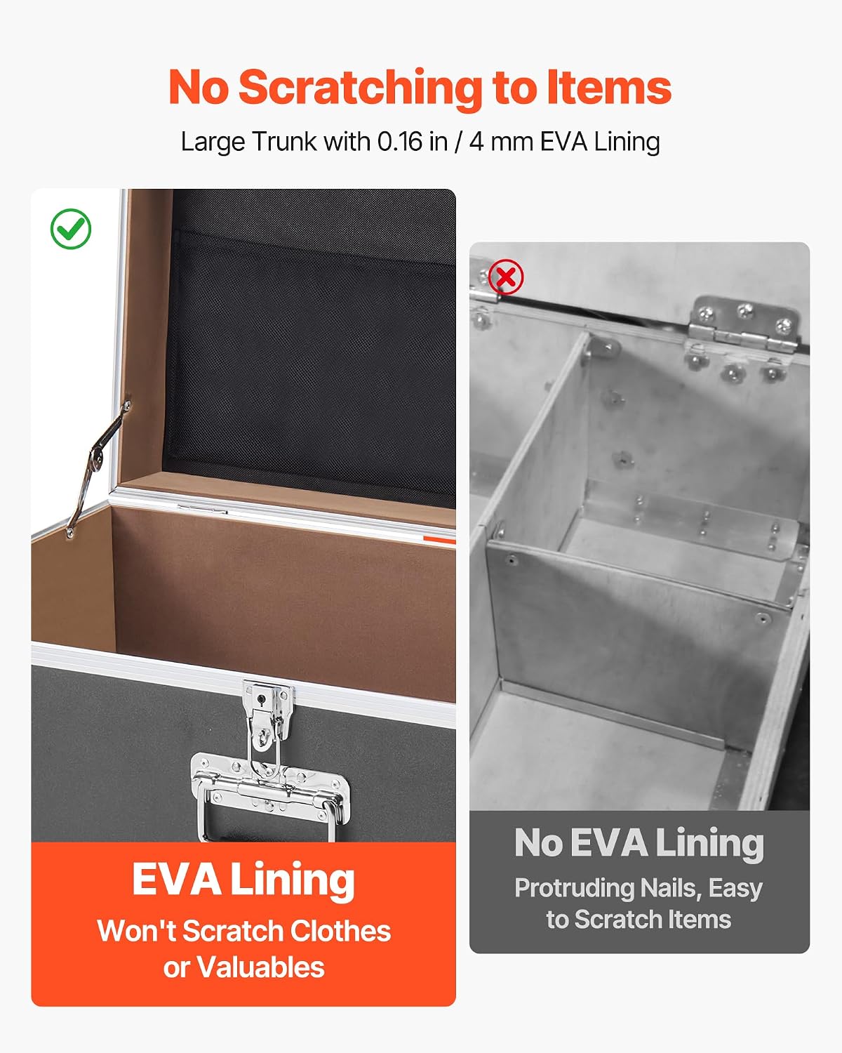 VEVOR Storage Trunk, Set of 2, Wooden Suitcase Storage Boxes with Padlocks, Large Trunk Includes Casters and 3 Metal Handles, Decorative Store Chest with Lids for Travel, Apartment, Dorm, Gray
