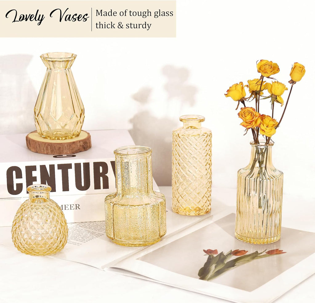 36Pcs Bud Vases Set Small Vintage Glass Bottles Bud Vases in Bulk Multiple Shape Cute Glass Vases for Rustic Wedding Centerpieces Table Decorations and Home Decor (Champagne)