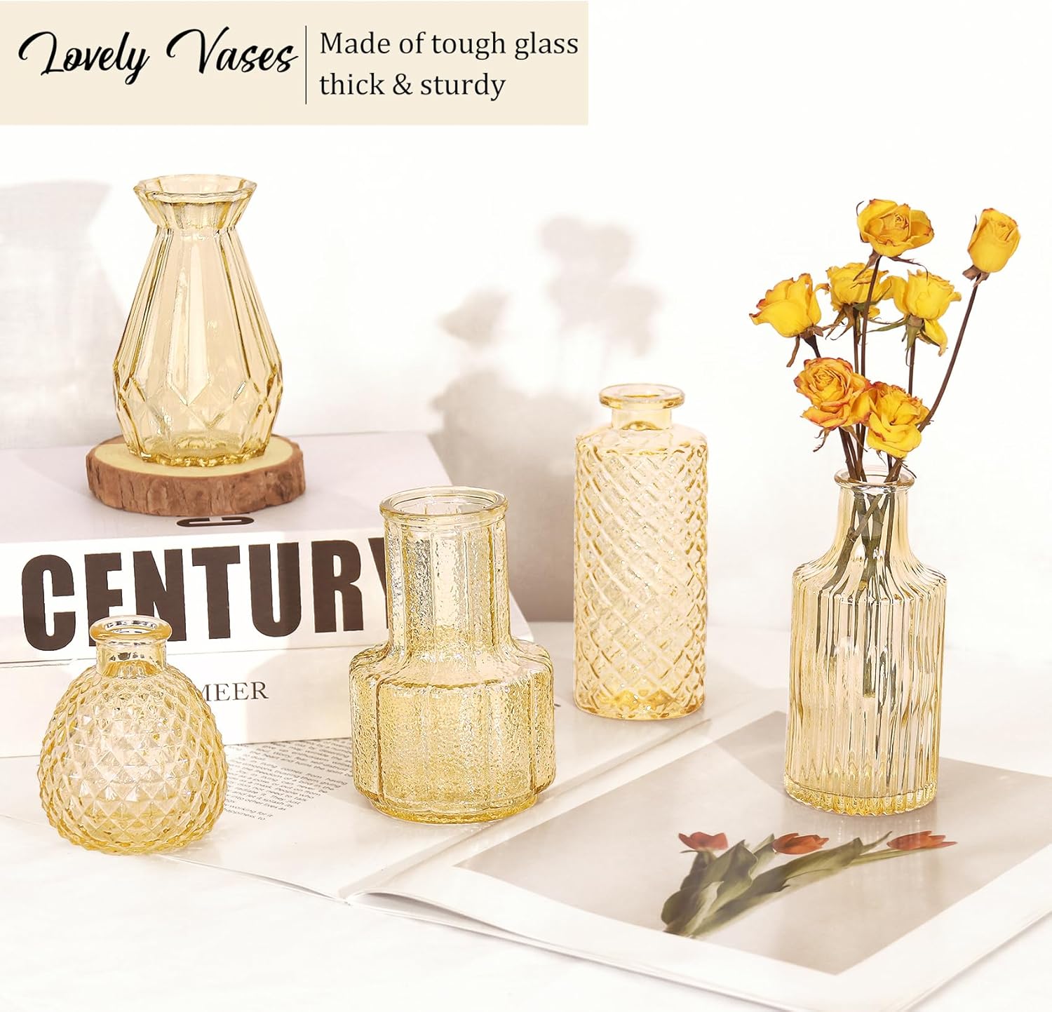 36Pcs Bud Vases Set Small Vintage Glass Bottles Bud Vases in Bulk Multiple Shape Cute Glass Vases for Rustic Wedding Centerpieces Table Decorations and Home Decor (Champagne)