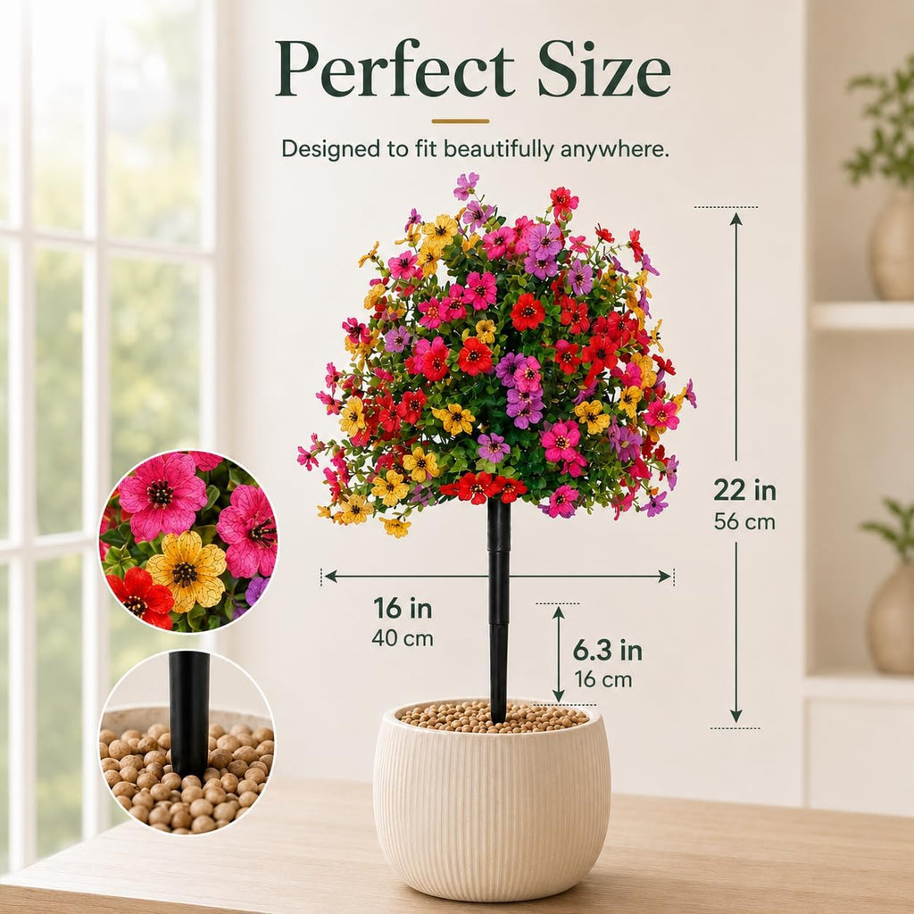 LWW Artificial Outdoor Plants, UV Resistant Faux Flower Topiary Balls with Ground Stakes, 22 Inch Realistic Fake Greenery Bushes, Waterproof Fade Resistant, Porch Garden Yard Patio Decor(4 Pack)