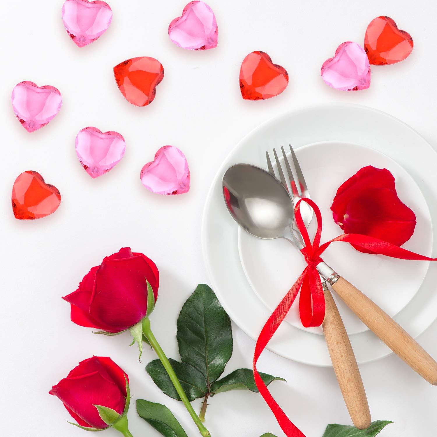 TUPARKA 60 PCS Acrylic Hearts Red Acrylic Hearts for Table Scatter,Home Decoration,Vase Fillers in Valentine's Day