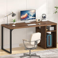 EXCEFUR Home Office Desk with Storage, Modern Computer Desk with Reversible Shelves, Gaming Study Writing Table Workstations for Living Room Bedroom, 53 Inch, Rustic Walnut