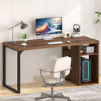 EXCEFUR Home Office Desk with Storage, Modern Computer Desk with Reversible Shelves, Gaming Study Writing Table Workstations for Living Room Bedroom, 53 Inch, Rustic Walnut