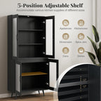 70.5”H Pantry Cabinet, 5-Tier Food Pantry with 4 Transparent Doors & Adjustable Shelves & Metal Legs, Tall Storage Cabinet for Kitchen, Living Room, Dining Room, Home Office, Bathroom (Black)