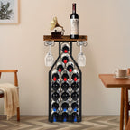 Wine Rack Floating Shelvesr Versatile Liquor Stand for Home Bar Mini Bar Table Wine Holder Stand Liquor Cabinet with Glass Holder Wood Tabletop 19 Bottles Floor Dining Room, Living Room