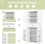 72 Inch Storage Cabinet, Tall Kitchen Pantry Cabinet with Slide Rails Drawer and Adjustable Shelf, Linen Storage Cabinet with Doors and Functional Storage Rack, for Bathroom or Kitchen, White