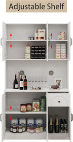 71" Tall Kitchen Pantry Storage Cabinet, Modern Kitchen Hutch Cabinet with Doors and Shelves, Freestanding Food Snacks Wine Buffet Counter for Dining Room, Living Room, White