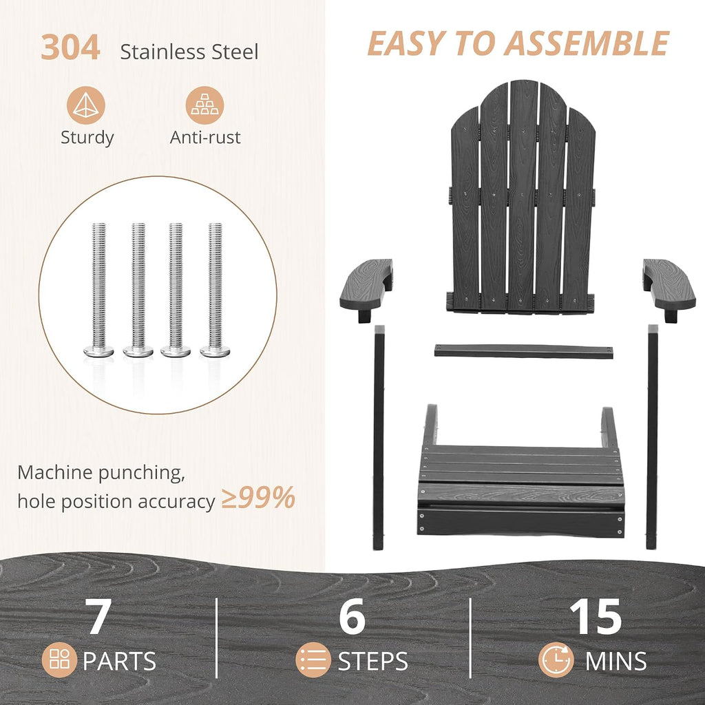 LUE BONA Kids Adirondack Chair, Gray Poly Lumber Plastic Chair, Toddler Adirondack Chair Weather Resistant, Kids Outdoor Patio Adirondack Lounge Chair for Balcony, Backyard, Preschool