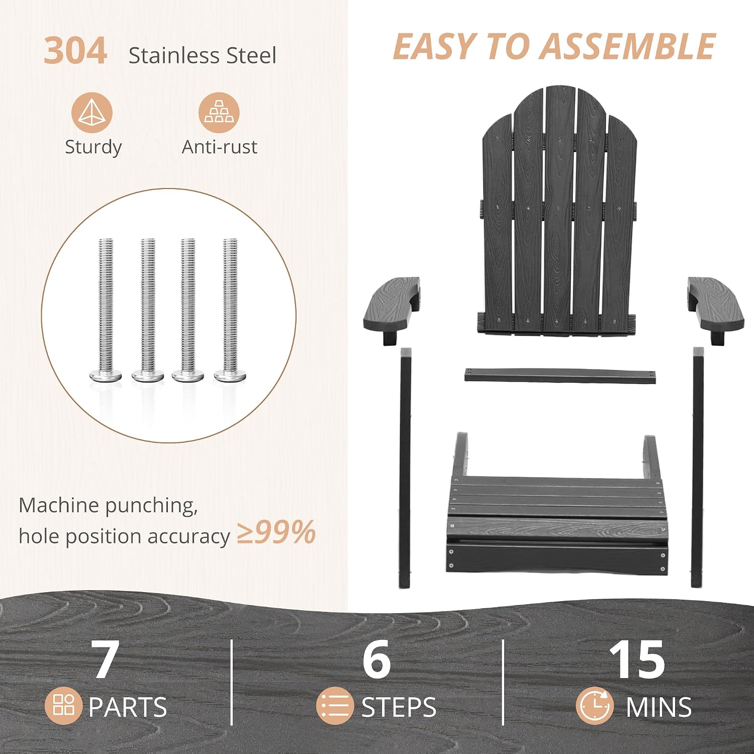 LUE BONA Kids Adirondack Chair, Gray Poly Lumber Plastic Chair, Toddler Adirondack Chair Weather Resistant, Kids Outdoor Patio Adirondack Lounge Chair for Balcony, Backyard, Preschool