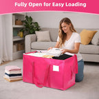 6 Pack Extra Large Moving Bags, 93L Heavy Duty Storage Totes with Reinforced Handles, Strong Zippers, Water-Resistant Foldable Packing Bags for Clothes and Bedding, Rose Pink