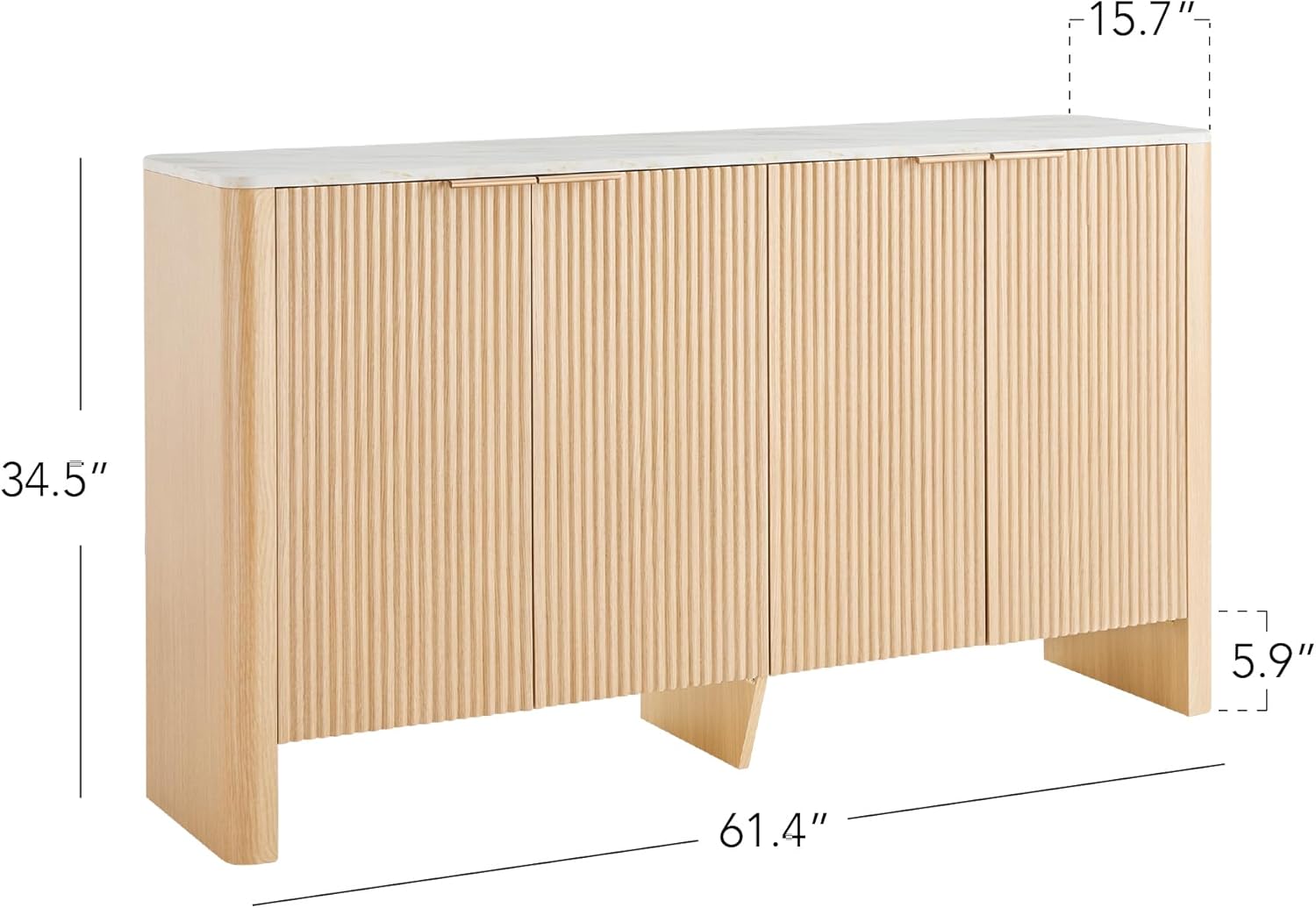 CHITA 61" Sideboard Buffet Cabinet with Storage, Living Room Accent Cabinet with Doors and Adjustable Shelves, for Bar, Kitchen, Oak - Faux Marble