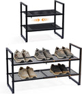 Expandable Shoe Rack,2 Tier Adjustable Metal Shoe Shelf for Closet,Sturdy Free Standing Shoe Storage for Door Entrance,Bedroom,Small Spaces,Black