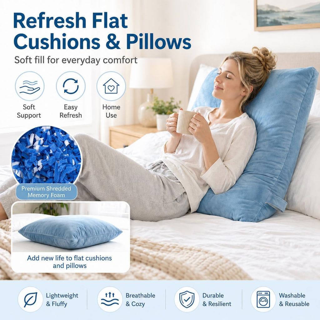 Bean Bag Filler, 6lbs Shredded Memory Foam Filling, Memory Foam Pillow Stuffing for Bean Bag Refill, Couch, Cushion, Stuffed Animals, Dog Bed, Arts Crafts,Blue and White