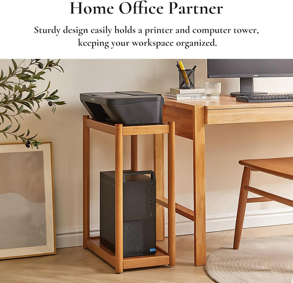 Side Table, Solid Wood Narrow End Table with Storage Shelf and Wheels, 2-Tier Sofa Table for Living Room, Rubber Wood Indoor Plant Stand, 26.8 H x 11.8 W x 19.7 D Inches (Natural)