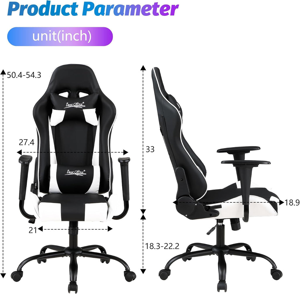 PayLessHere Gaming Chair Desk Chair Ergonomic High Back Computer Chair with Adjustable Lumbar Support, Armrests, and Racing-Inspired Design for Office and Home Use (White)