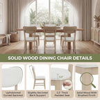 COLAMY Solid Wood Dining Chairs Set of 4, Mid Century Modern Upholstered Kitchen Chairs with 3.3" Thick Cushion & Anti-Slip Pads, Farmhouse Rubber Wood Dining Room Chairs, Oak Nature