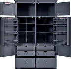 Tall Kitchen Pantry Cabinet with Adjustable Shelves, Freestanding Large Cupboard with 8 Door Shelves, 4 Pull-Out Trays, 6 Drawers for Kitchen, Dining Room (Grey)