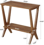 Solid Wood End Table for Living Room, 2-Tier Storage Shelves Sofa Couch Side Table with Sturdy Legs, Wooden Narrow Retro Nightstand for Small Spaces, Bedroom, Apartment