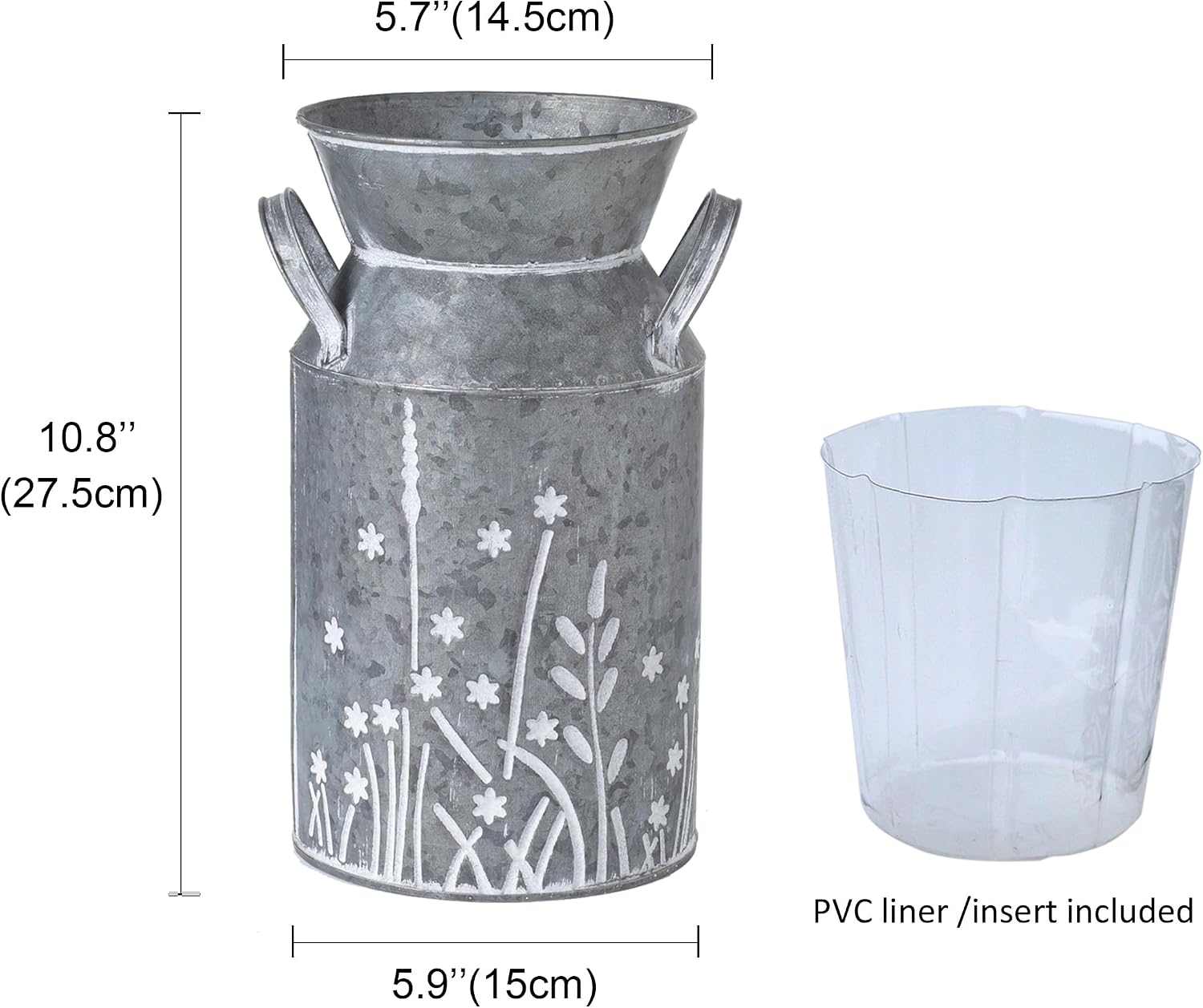 Vintage Galvanized Metal Milk Can, Farmhouse Rustic Flower Pitcher Vase, Decorative Floral Milk Jug Vase for Home Décor, 10.8’’H