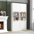Kitchen Pantry Cabinet, Dining Room Cupboard with 4 Doors & 2 Open Countertop, 4 Anti-Tipping Devices, 75” Tall Bathroom Storage Cabinets (White)