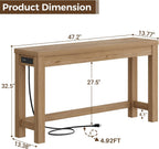 Cyclysio 47" Console Tables for Entryway, Narrow Console Tables for Living Room, Behind Couch Table, Sturdy Wood Support Hallway Table with 3AC+2USB Charging‌ Station, Natural Oak