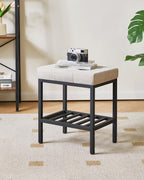IBUYKE Rectangular Makeup Stool with Adjustable Feet and Storage Space, Footrest Chair, Linen Seat Vanity Stool, Multi-Use as Small Side Table or Ottoman, for Bedroom, Linen WBD017Y