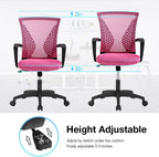 Ergonomic Office Chair Desk Computer Mesh Executive Task Rolling Gaming Swivel Modern Adjustable with Mid Back Lumbar Support Armrest for Home Women Men,Pink