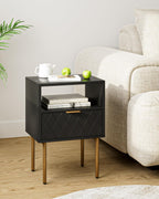 Aienvey Nightstand with Charging Station, Small Side Table, Modern Night Stand with Drawers, Bedside Table for Bedroom, Living Room End Table (Black Rhombus)