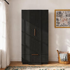 Yechen 67" Fluted Armoire Wardrobe Closet with Doors and Drawer | Wooden Wardrobe Closet Cabinet with Adjustable Shelve, Modern Small Armoires Storage Clothes, Coats for Bedroom, Black