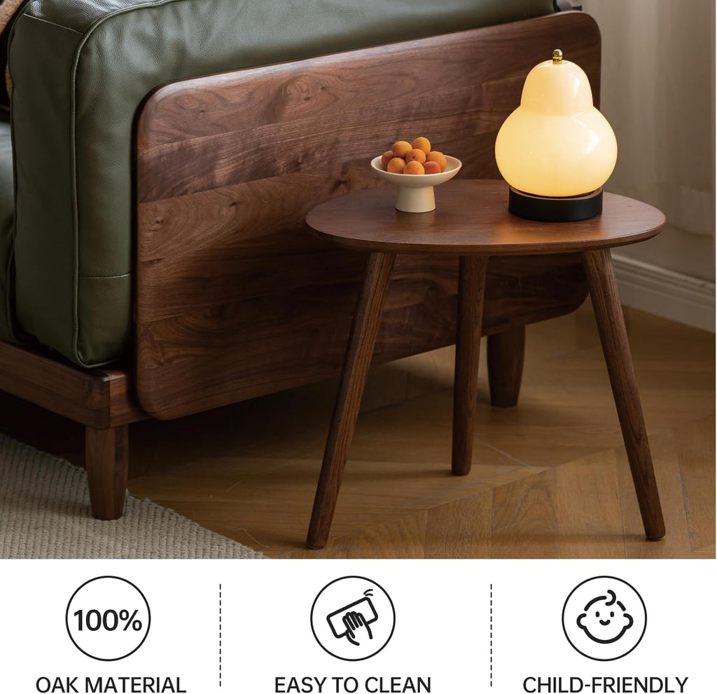 Small Oval Coffee Table, Mid Century Modern Coffee Table for Living Room, 100% Solid Oak Wood Side Table End Tables for Home (Walnut Color, 19.68" Wx13.38 Dx17.71 H)