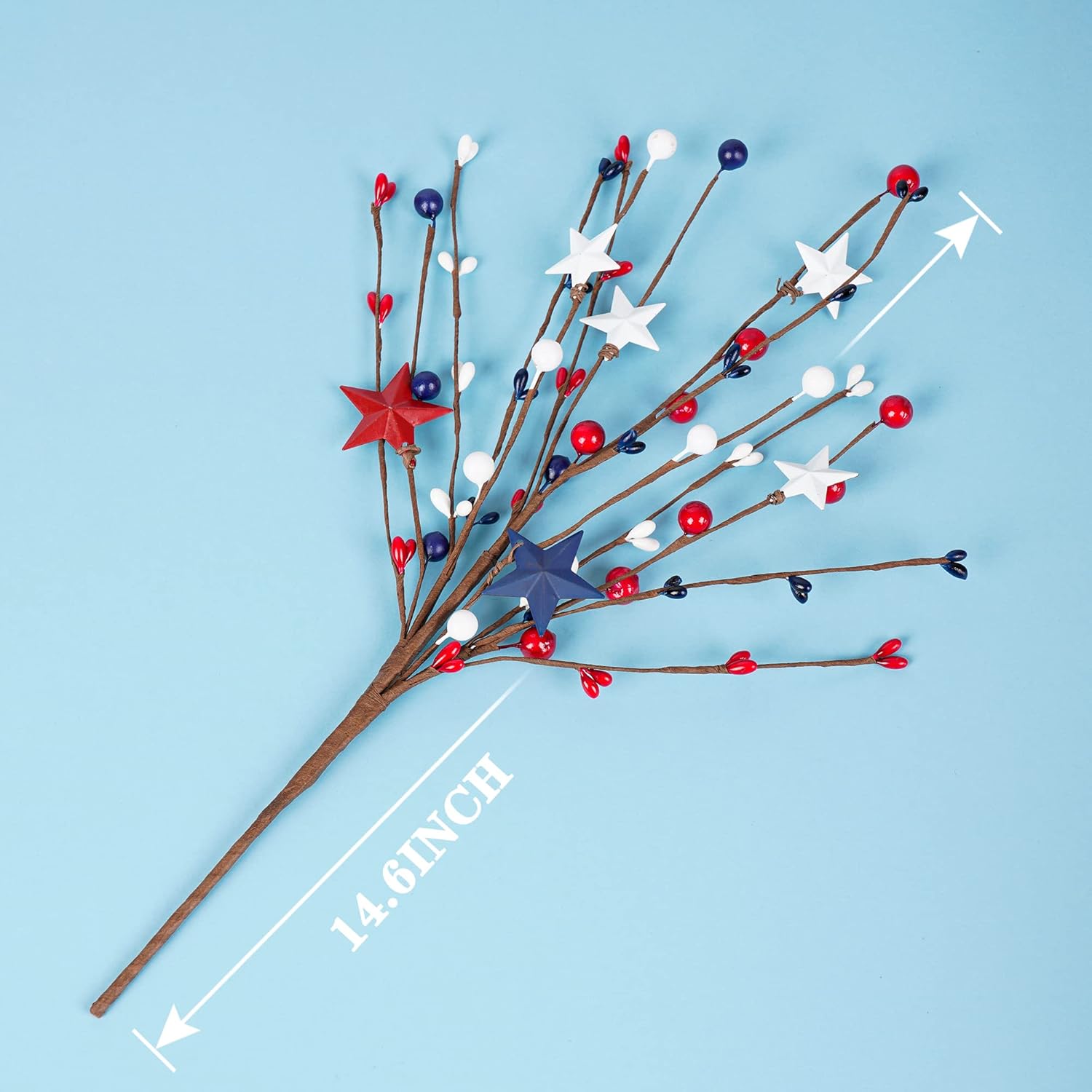 4 Pack Patriotic Artificial Berry Stem Picks White Blue Red Stars for 4th of July Independence Day, Pentagram Faux Berry Branches Decoration for Home Office Restaurant Vase Décor
