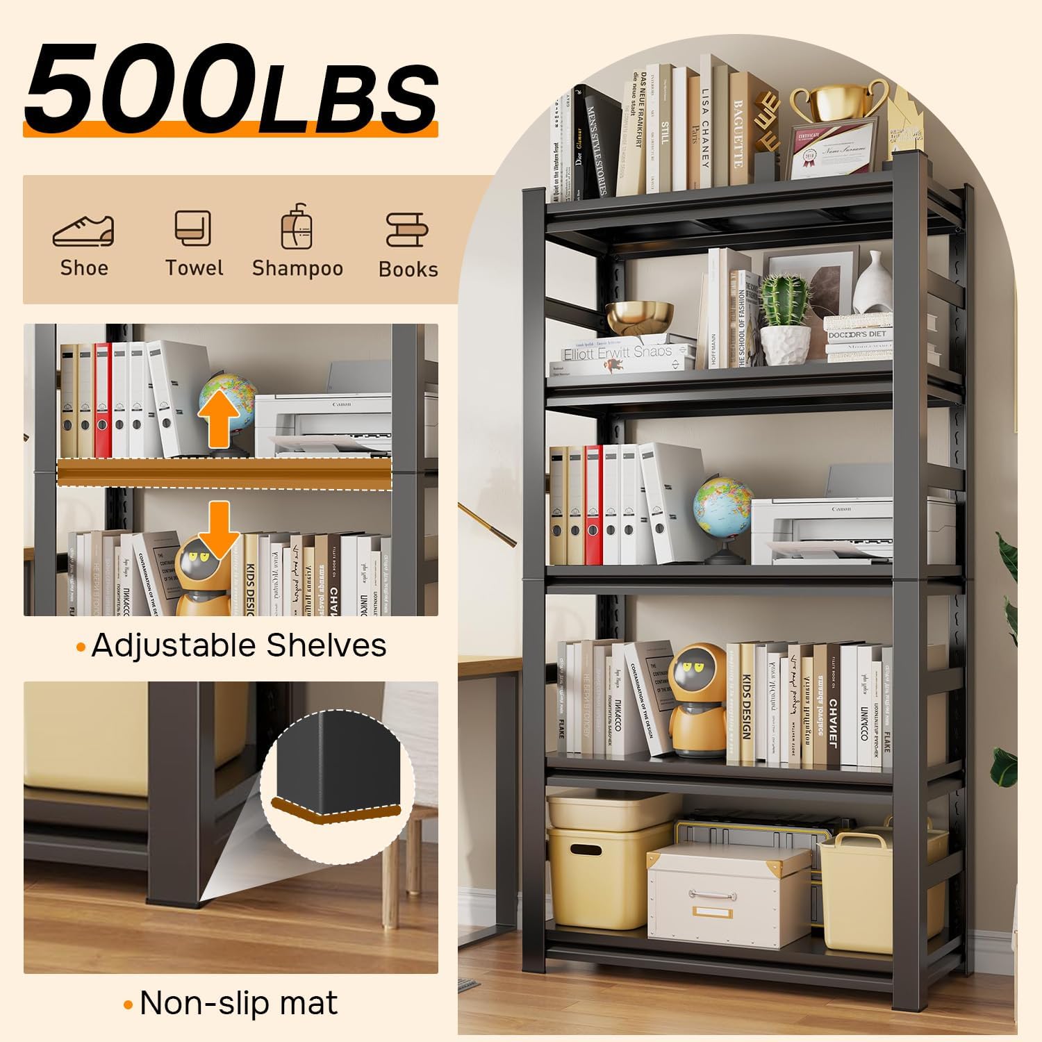Wide & Deep Bookshelf, 4-Tier Heavy Duty Shelves for Storage, Large Industrial Metal Bookcase for Books and Collectibles, 20" Deep