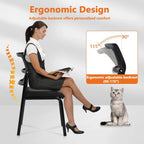 CLATINA Stackable Waiting Room Chair with Adjustable Mesh Backrest, Armless Office Guest Reception Chairs with Leather Cushion and Ergonomic Lumbar Support for Conference Lobby Side School, Black