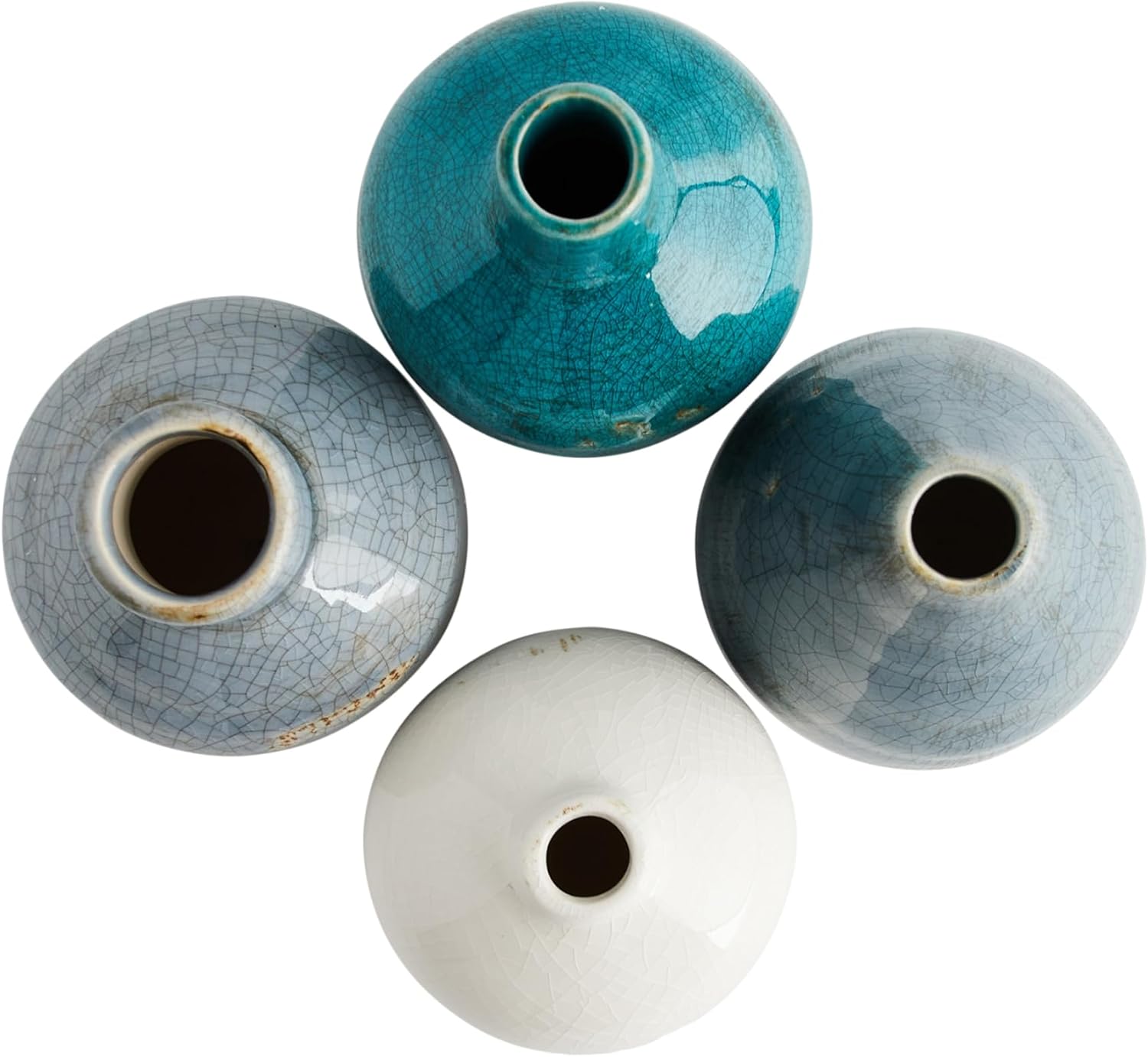 Creative Co-Op Blue & Ivory Terracotta Vases (Set of 4 Sizes) (Pack of 3)