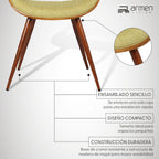 Armen Living Butterfly Mid-Century Dining Chair in Walnut Finish and Green Fabric - Set of 4