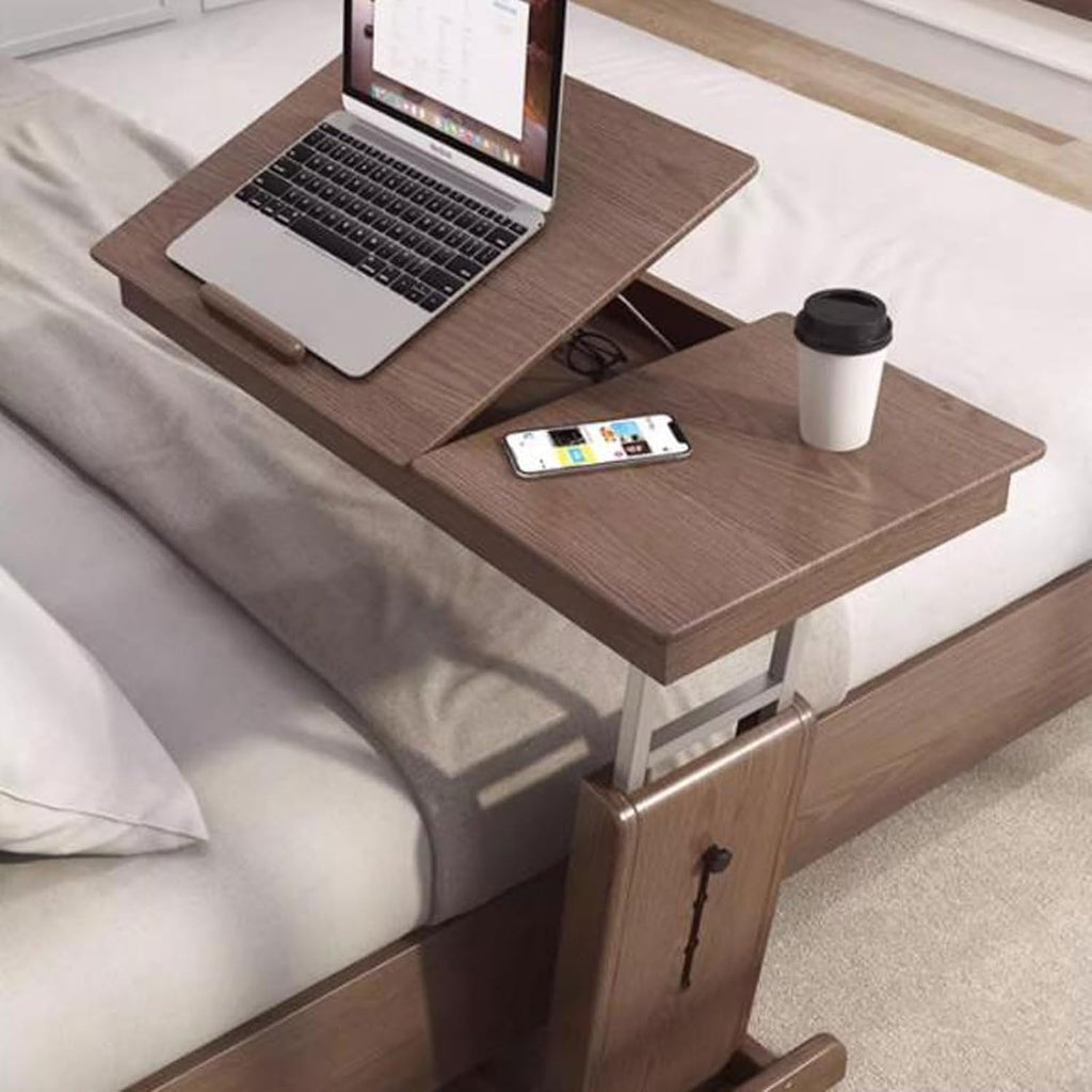 Coffee Table Height Adjustable C Shaped End Table, Foldable Couch Desk with Tiltable Top, Sofa Side Laptop Stand TV Tray with Storage Basket