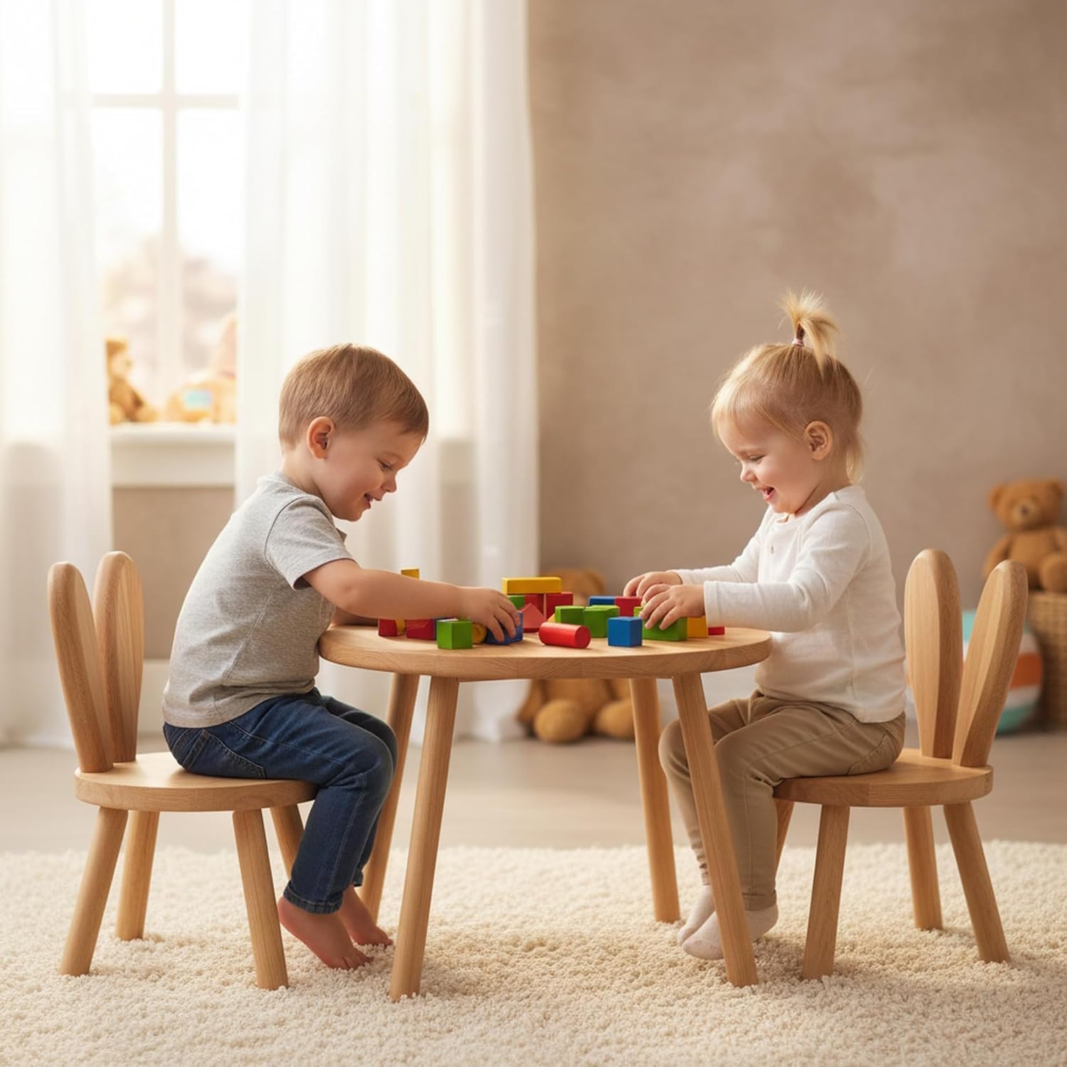 Toddler Wooden Chair Kids,Bunny Chair for Ages 1.5-5,Small Stool, Comfortable Children's stools, Suitable for Nurseries, playrooms and Low Tables (1 PCS)