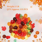 125 Pieces Fall Vase Filler for Thanksgiving Day Decor, Acrylic Pumpkin Table Scatter, Mini Fall Leaves Acorns Pumpkins Maple Leaves Gems Autumn Decor 1LB