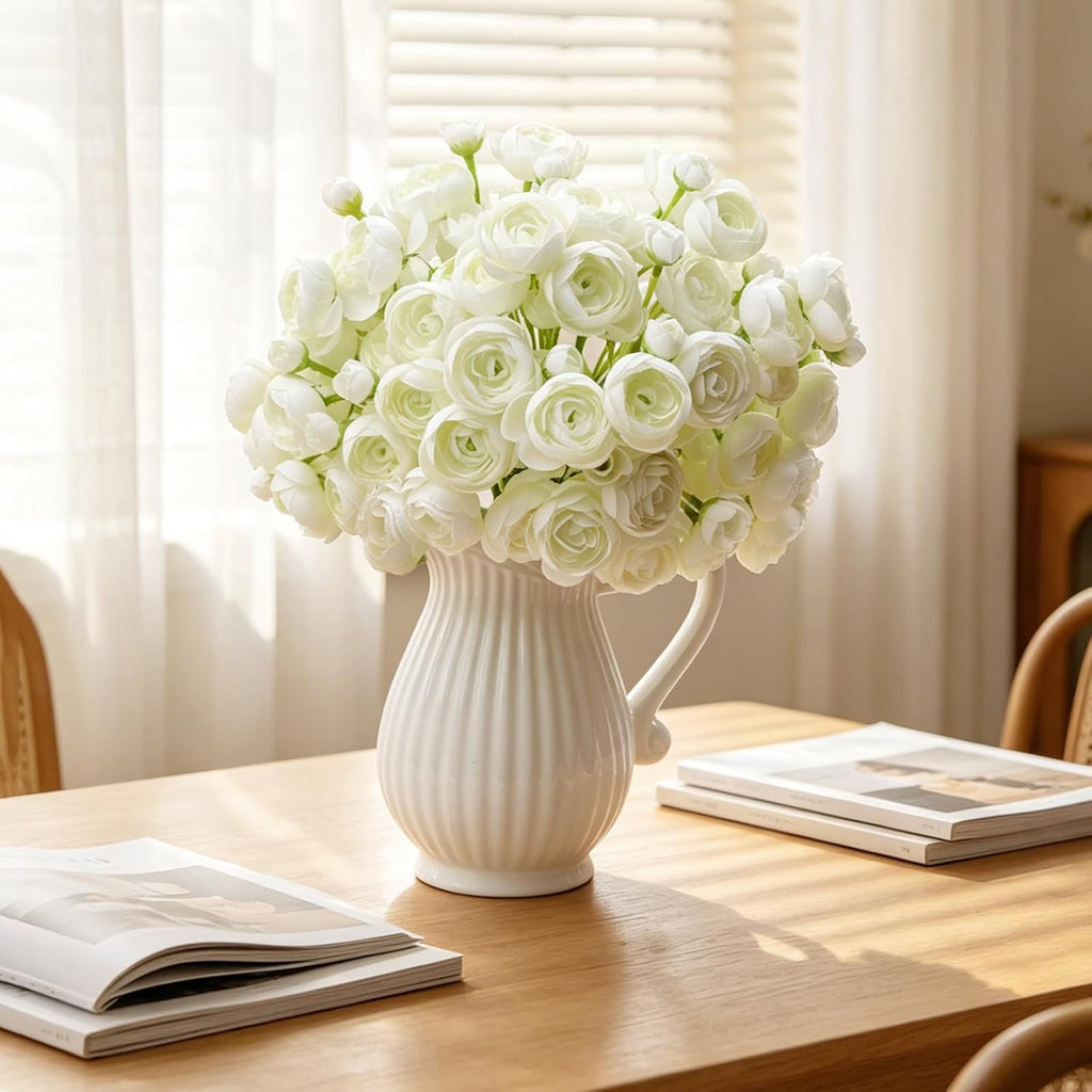 32Pcs Ranunculus Artificial Flowers, Ivory White Faux Silk Mini Peonies Bulk – Fake Wedding Flowers for DIY Bouquet, Home Decor, Bridal Shower & Centerpieces